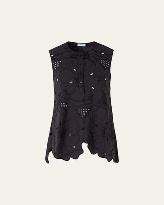 Akris Flower Eyelet Embroidered Cotton Poplin Tunic Blouse