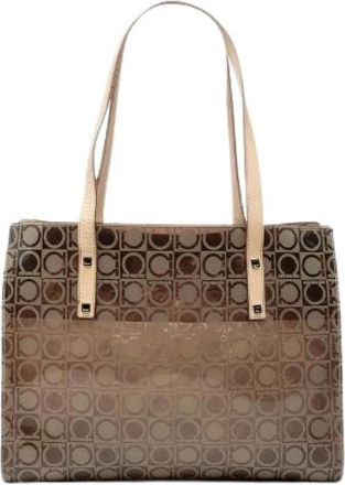 Ferragamo Pre-owned Gancini PVC Leren Schoudertote Tas - Dames - Vintage Shopper - Bruin - ONE Size - Leer - Vintage
