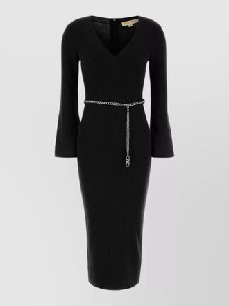Michael Kors wool blend midi dress chain belt