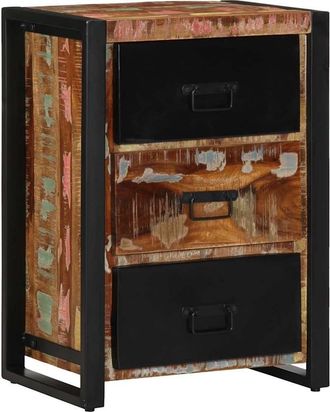 Berkfield Home Drawer Cabinet Multicolour 50x35x70 cm Solid Wood Reclaimed in Black | Size: 50 x 35 x 70 cm