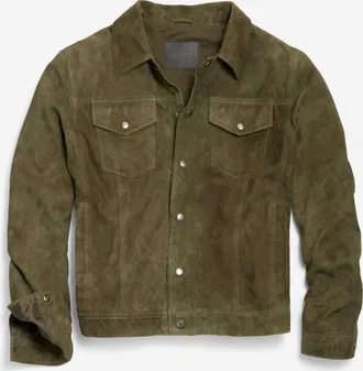 Cole Haan Mens Suede Trucker Jacket - Green Size Medium