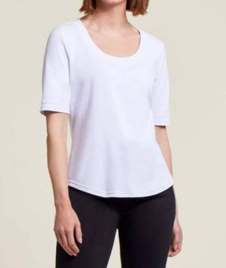 Tribal Elbow Sleeve Scoop Tee In White