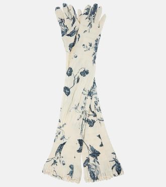Erdem Smocked floral gloves