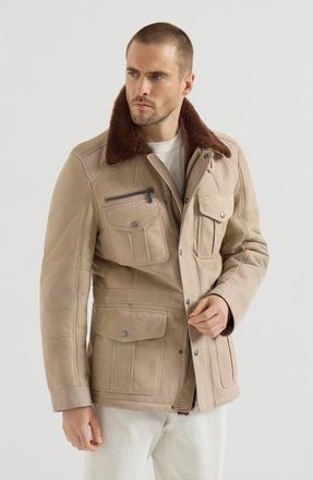 Brunello Cucinelli Waxed shearling safari jacket in White at Nordstrom, Size Xxx-Large