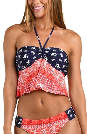 Sunshine 79 Flowers & Stripes Halter Bandeau Tankini Top in Red Multi at Nordstrom, Size 12