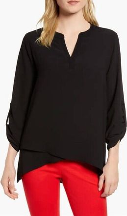 Gibson Womens X International Womens Day Erin Cross Front Tunic Blouse In Black