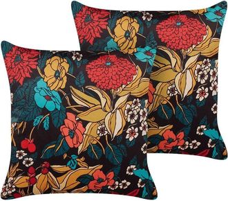 Beliani Set of 2 Decorative Cushions PROTEA Velvet 45 x 45 cm Multicolour Floral Pattern