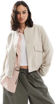 Vero Moda tailored bomber jacket with pockets in cream-White