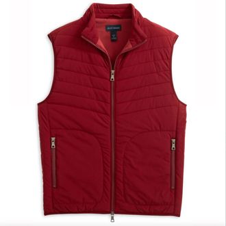 Scott Barber Men Stretch Nylon Puffer Vest In Burgundy