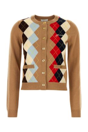 Ganni Camel Wool Blend Cardigan
