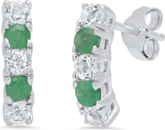 MAX + STONE 925 Sterling Silver Round Genuine Gemstone and White Topaz Curved Earring