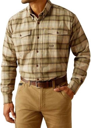 Ariat Rebar Durastretch Work Flannel Shirt In Deep Lichen
