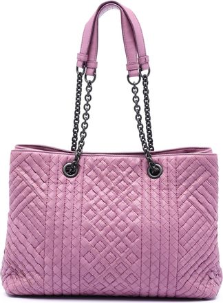Bottega Veneta Pre-owned Womens Medium Nappa Intrecciato Boutis Double Chain Tote - Purple Leather - One Size