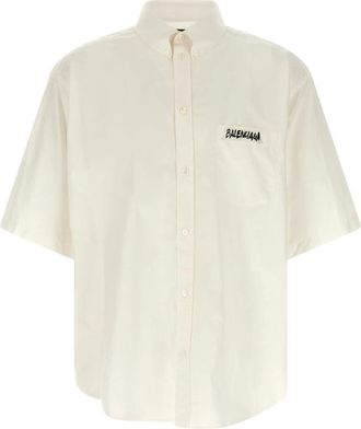 Balenciaga Masking Tape Short Sleeve Shirt - Heren - Korte mouwen Overhemden - Wit - S - Katoen - Overhemden