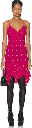 Givenchy Womens Fuchsia Fluid Dress With Ruffled Hem, Size 8