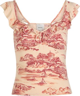 Reformation Lemmy Printed Stretch-jersey top - White And Red - XL (UK16 / XL)