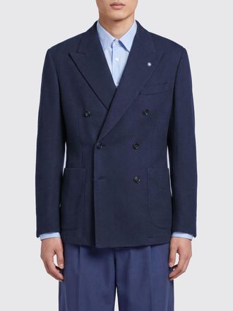 Manuel Ritz Blazer doppiopetto in lana e cashmere con rever a lancia e tasche a toppa