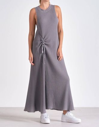 Elan Maxi Sleeveless Cinched Waist Dress In Dark Grey