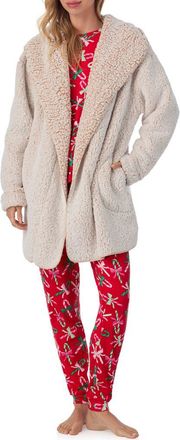 Room Service PJs Hooded Fleece Lounge Jacket in Tan Print at Nordstrom, Size Small