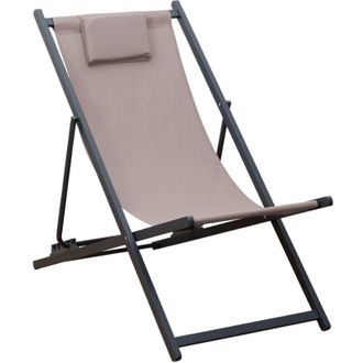 Mobili Rebecca Silla Reclinable Plegable Rebecca Mobili Sarson 93x58x92 Poli&eacute;ster Aluminio Beige Gris Oscuro