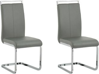 Beliani Beliani - Set of 2 Faux Leather Grey Cantilever Dining Chairs Greedin