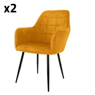 ML Design Set de 2x sillas de comedor tapizadas en terciopelo ocre