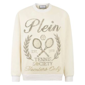 Philipp Plein Washed Sweatshirt Tennis Society Strass - Dames - Sweatshirts - Beige - S - Katoen - Hoodies & sweatvesten
