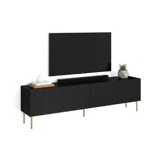 Dmora Mueble De Tv Varenna, Aparador De Sal&oacute;n Con Cuatro Puertas Batientes, Elevado Del Suelo, 200 X 42 X 52 Cm, Negro
