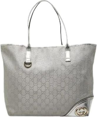 Gucci Pre-owned Tote Bags, female, Gray, Size: ONE SIZE Pre-owned New Britt GG Canvas Leather Tote Bag