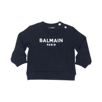 Balmain Crewneck Sweatshirt with Prominent Logo and Shoulder Buttons - male - Balmain - Kids Sweatshirts - Black - 12 M - Kids