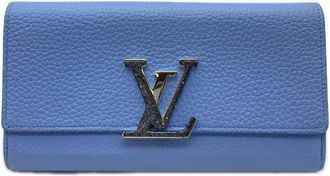 Louis Vuitton Blue Light Blue Leather Long Wallet (Tri-Fold) (Pre-Owned)