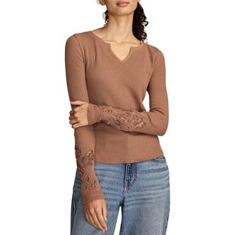 Lucky Brand Cutwork Detail Cotton Rib Top in Raw Umber at Nordstrom, Size X-Large