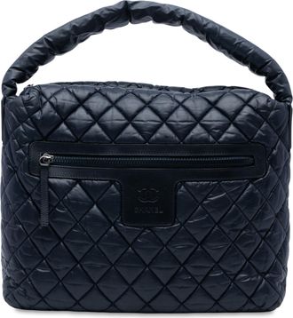 Chanel Pre-owned Womens Quilted Nylon Coco Cocoon Hobo - Dark Blue Textile - One Size