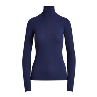 Polo Ralph Lauren Slim Fit Geribbelde Coltrui - Dames - Coltruien - Blauw - 2XL - Katoen - Truien & Vesten