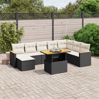 vidaXL Set De Sof&aacute;s De Jard&iacute;n 8 Piezas Y Cojines Rat&aacute;n Sint&eacute;tico Negro Vidaxl