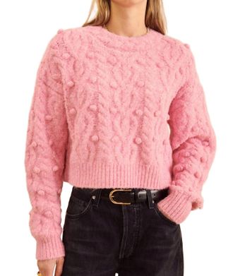John & Jenn Wells Floral Texture Sweater In Bloom Pink