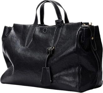 Generic Compatible For Womens Large Capacity Leather Tote Bag Simple Style Travel Handbag Commute Business Single Shoulder(Black L)