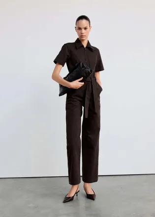 Mango Abito a tuta denim cintura cioccolato - Donna - XS - MANGO