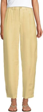 Lands End Linen High Rise Pleated Barrel Leg Pants in Pale Sunbeam Yellow at Nordstrom, Size 12Short