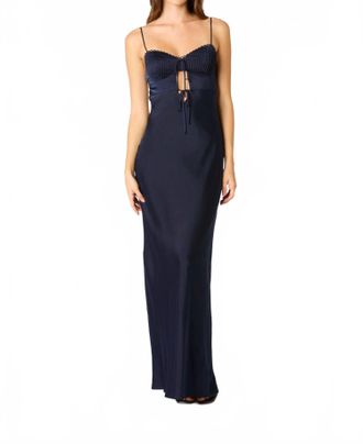 Cotton Candy L.A. Silvia Milkmaid Sweetheart Maxi Dress In Ink Blue
