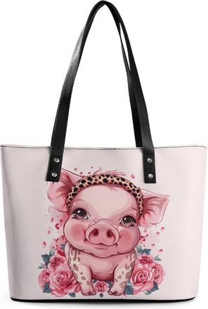 Generic Pigs With Leopard Headband Flower Tote Bags for Women Cute Shoulder Purses Handbags