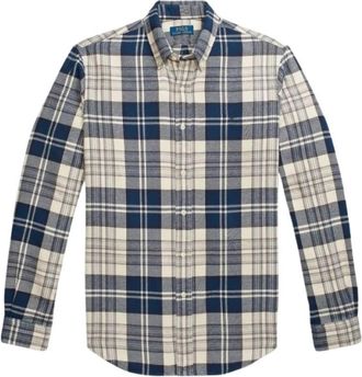 Ralph Lauren Flanellen Shirt - Ruiten Offwhite/Marineblauw - Heren - Casual Overhemden - Veelkleurig - L - Katoen - Overhemden