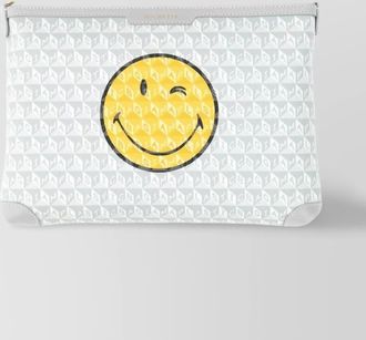 Anya Hindmarch smiley face graphic print wrist strap clutch