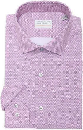 Perry Ellis Slim Fit Geometric Print Performance Tech Dress Shirt in Rose Violet at Nordstrom Rack, Size 17 - 34/35