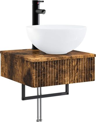 vidaXL Lavabo De Lavado Montado En La Pared Roble Ahumado Vidaxl