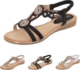 Generic Elegant Open Shoes Womens Without Heel Womens Sandals Summer Elegant Flat Strappy Sandals Open Toe Sandals Non-Slip Sandals Strap Outdoor Sandals Ligh