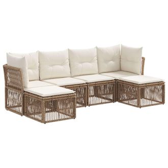 vidaXL Conjunto De Sof&aacute;s De Jard&iacute;n 6 Pcs Beige Rat&aacute;n Sint&eacute;tico Vidaxl