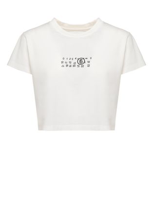 Maison Margiela Cropped White Cotton T-Shirt With Numeric Logo