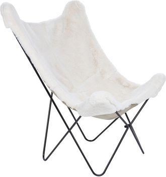 Beliani Beliani - Faux Fur Accent Armchair Butterfly Chair Metal Hairpin Legs White Nybro