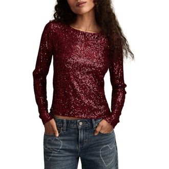 Lucky Brand Sequin Long Sleeve Top in Red Wine at Nordstrom, Size Medium